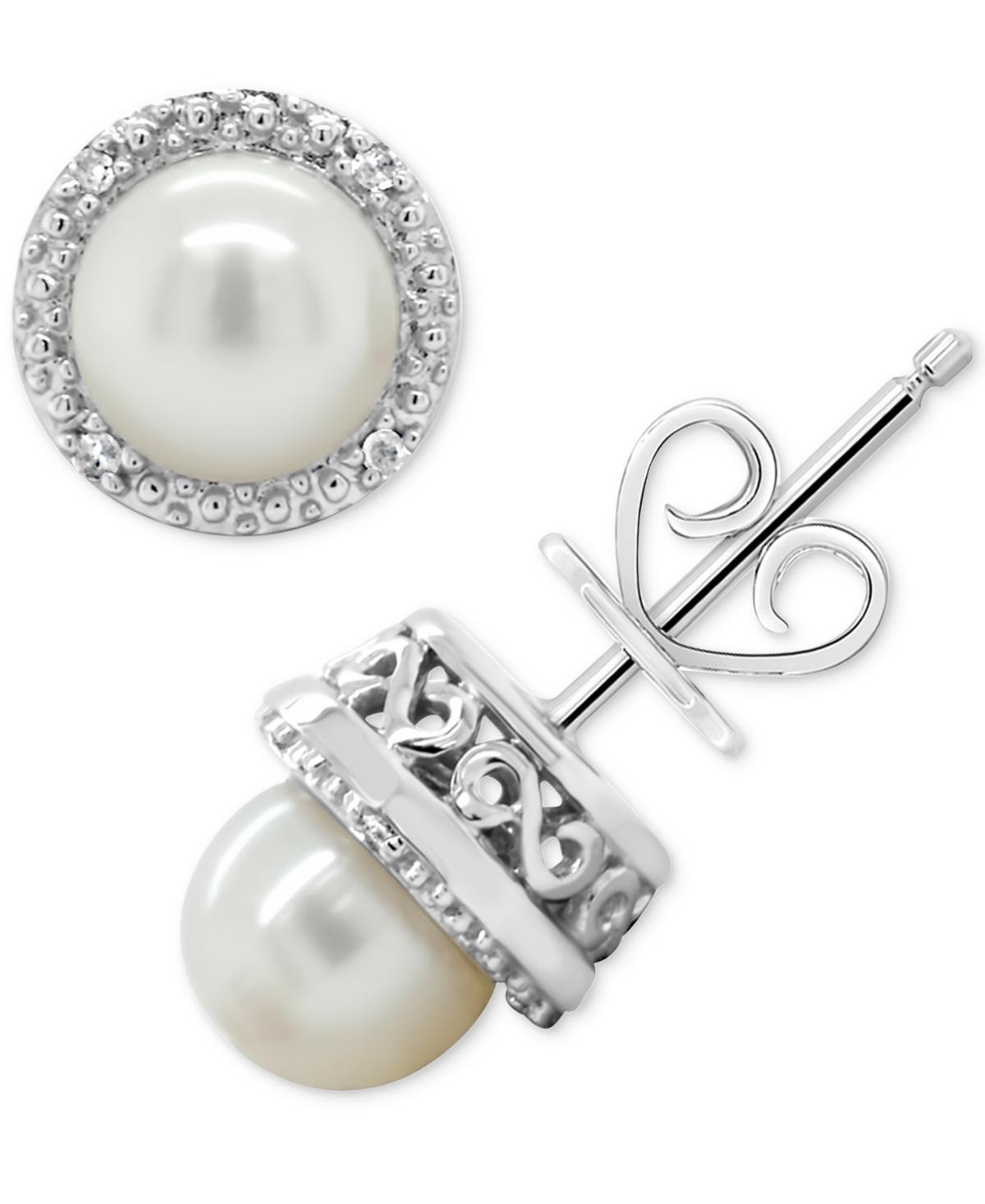 Celebration Gems Sterling Silver Freshwater Cultured Pearl and Diamond Accent Frame Stud Earrings, Women's Product Image