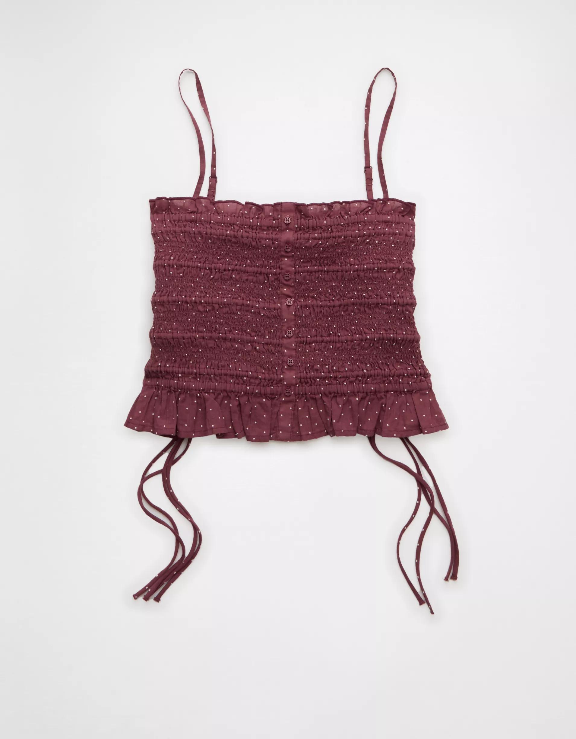 AE Smocked Tie Side Button-Up Tank Top Product Image