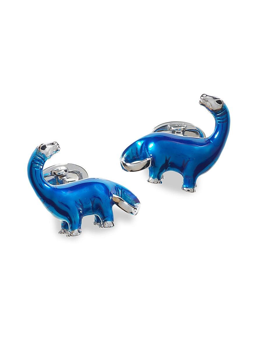 Mens Sterling Silver Blue Dinosaur Cufflinks Product Image