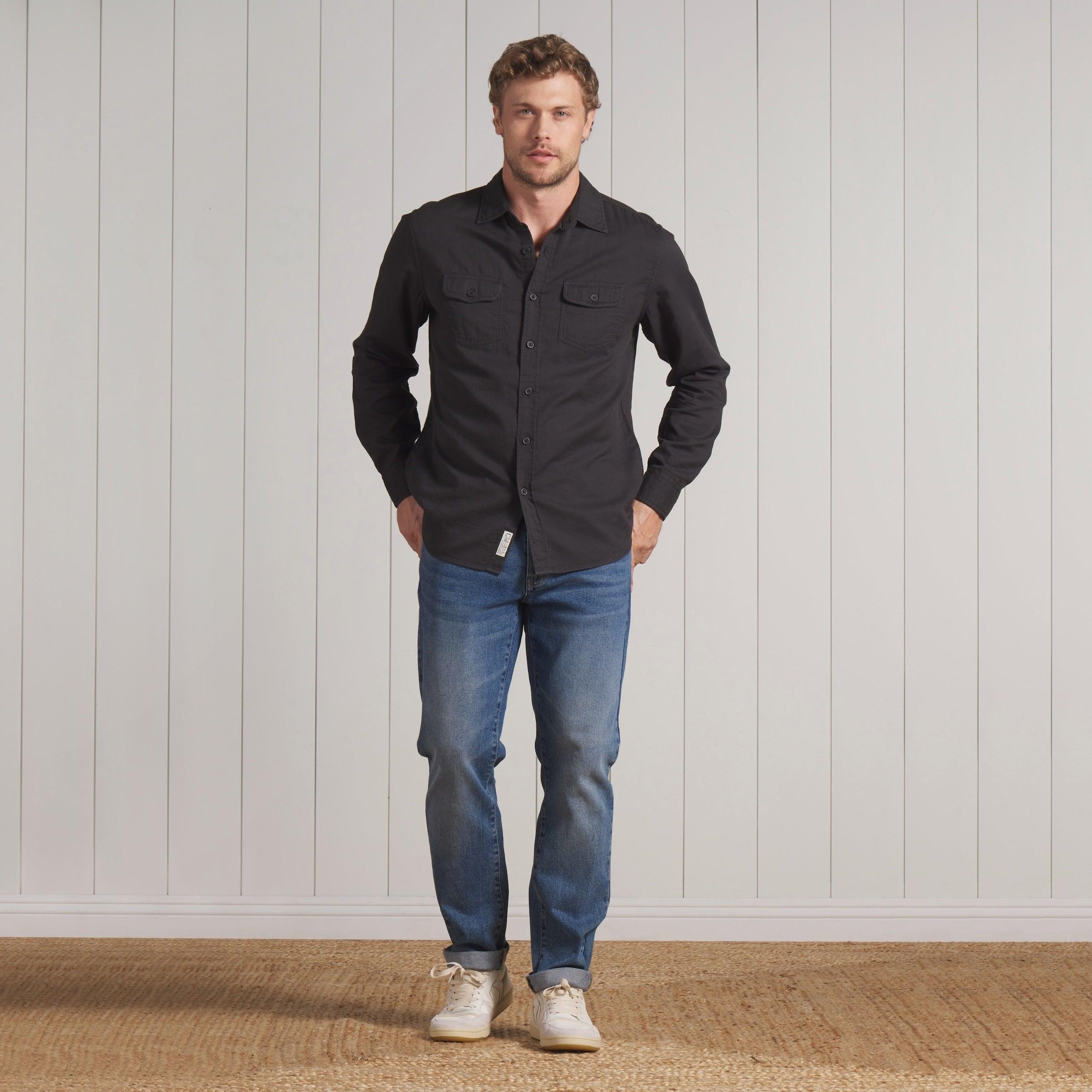 Brando Lightweight Double Cloth Shirt - Washed Black Product Image