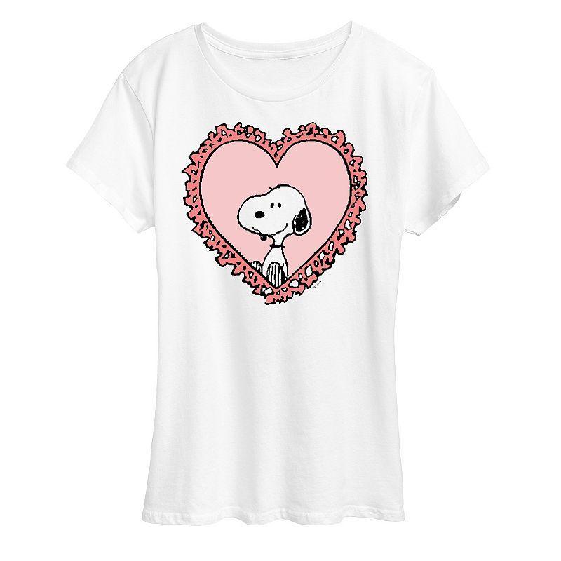 Women's Peanuts Snoopy Heart Frame Graphic Tee, Size: Small, White Product Image