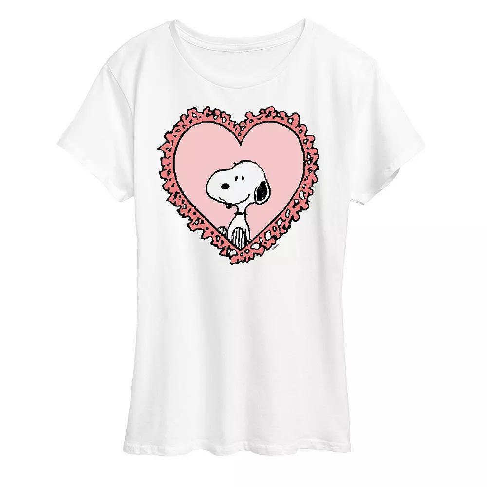 Women's Peanuts Snoopy Heart Frame Graphic Tee, Size: Small, White Product Image