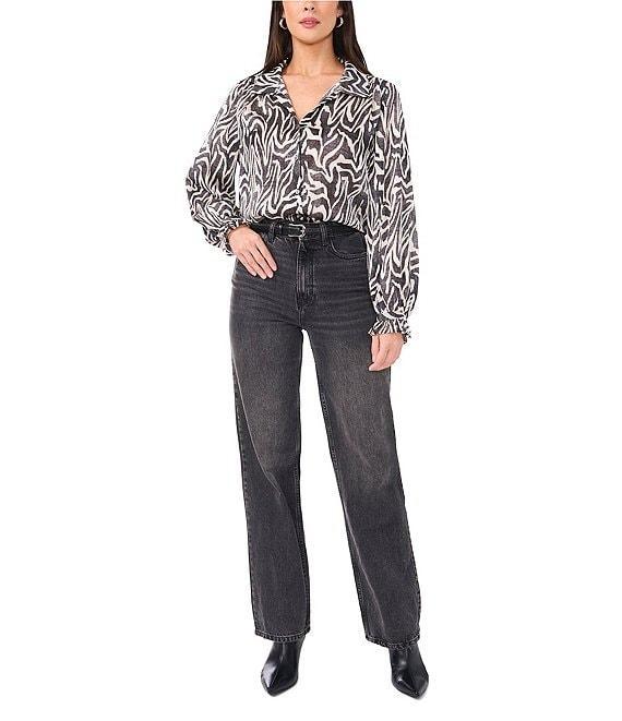 Vince Camuto Wild Zebra Print Point Collar Long Sleeve Satin Yoryu Button Front Shirt Product Image