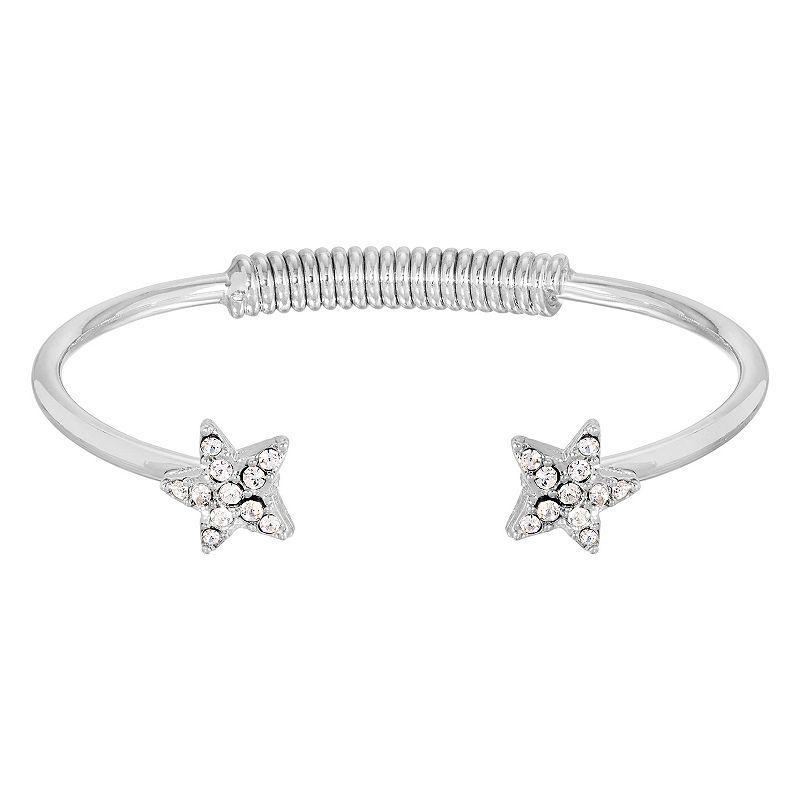 1928 Silver Tone Simulated Crystal Star Spring Bracelet, Womens, Silver Tone Clear Product Image