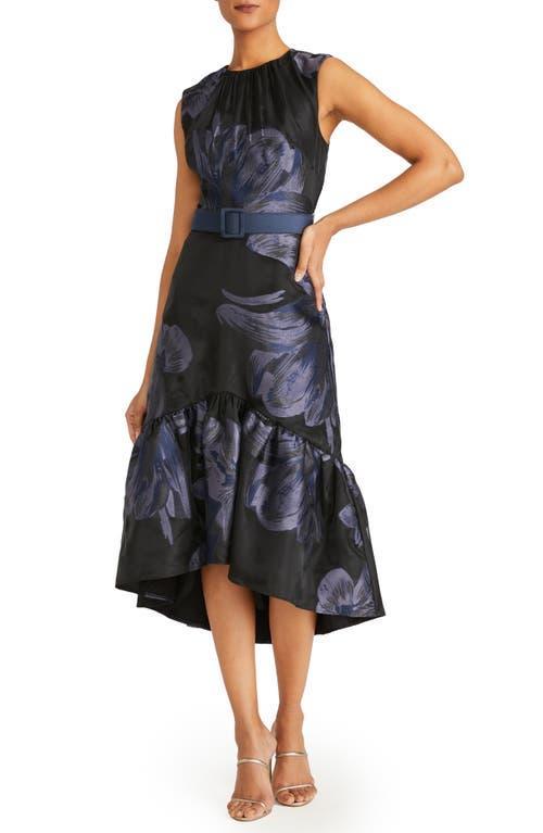 High-Low Belted Floral-Print Midi Dress Product Image