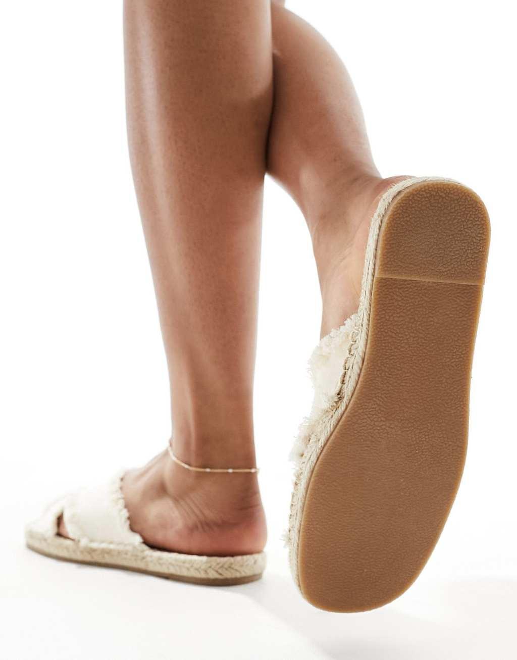 South Beach linen cross over espadrille mule sandals in cream  Product Image