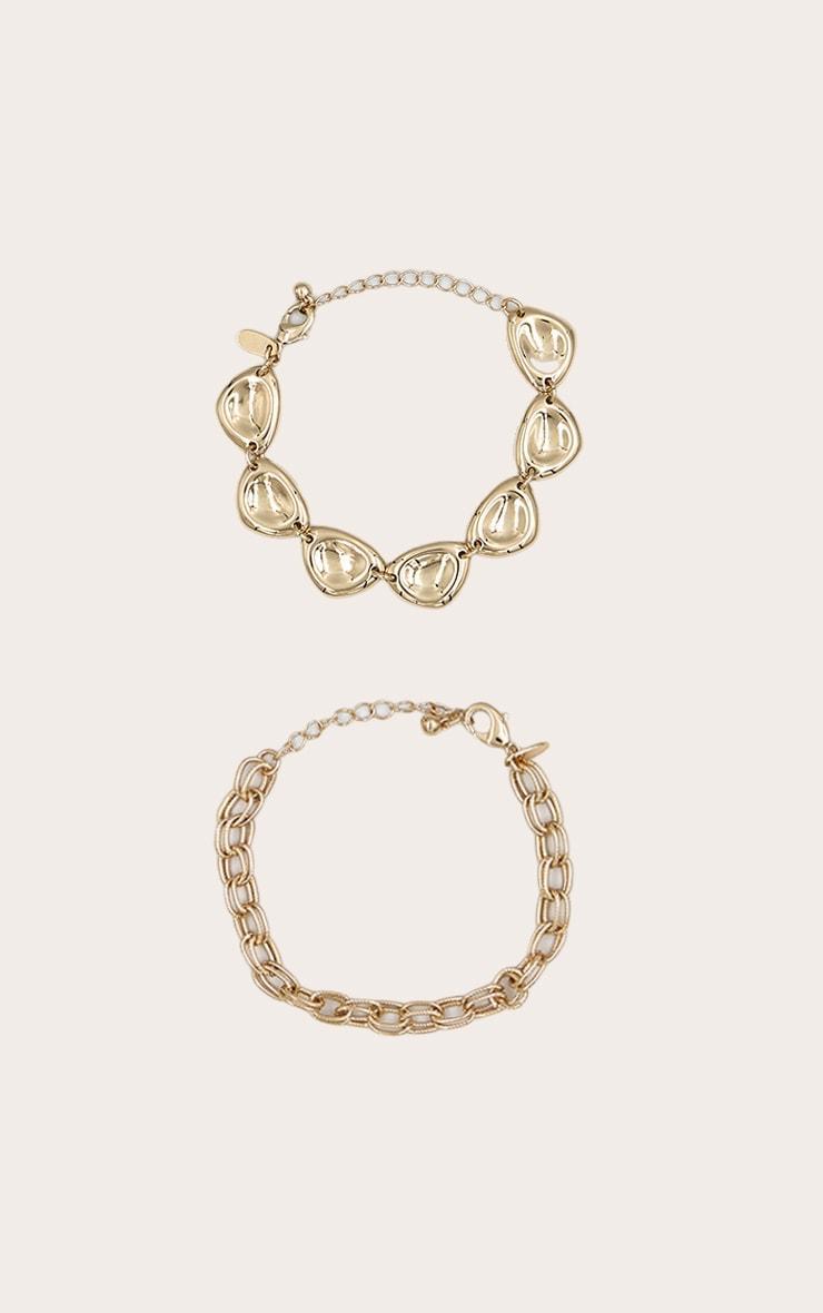 Gold Chunky Engraved Link Pendant Disk Bracelet Product Image