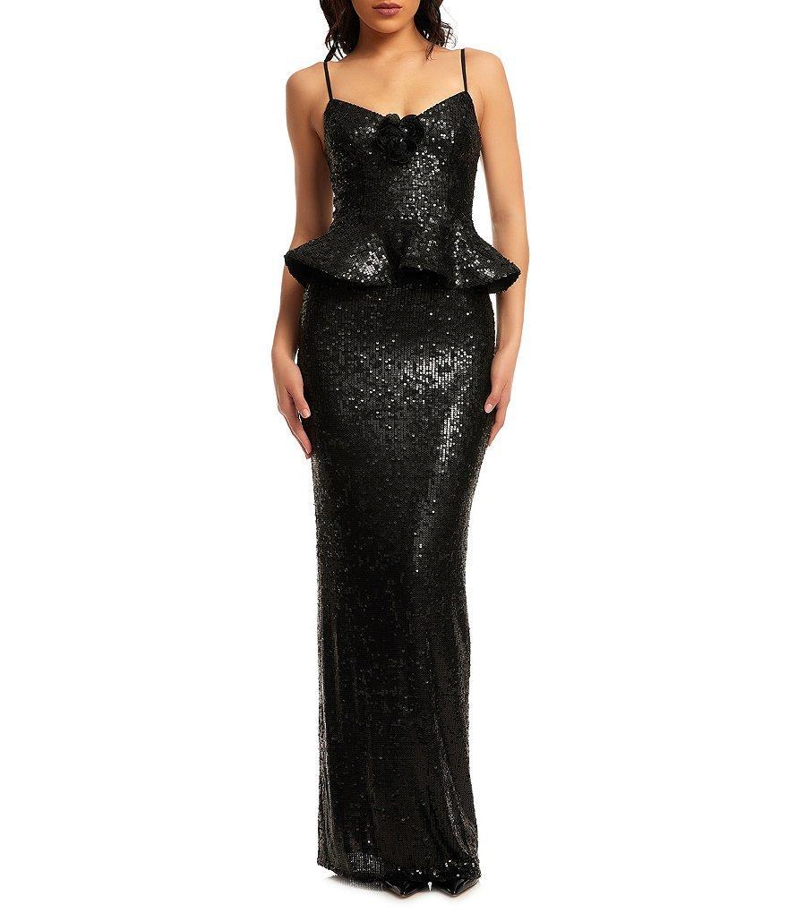 Dress the Population Akiah Sequin Sweetheart Neck Sleeveless Peplum Gown Product Image