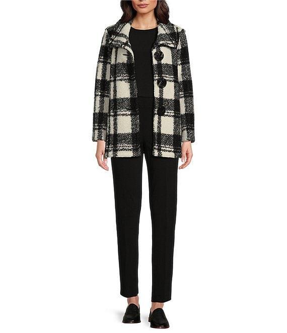 Ali Miles Plaid Boucle Collared 3/4 Sleeve Button Up Jacket Product Image