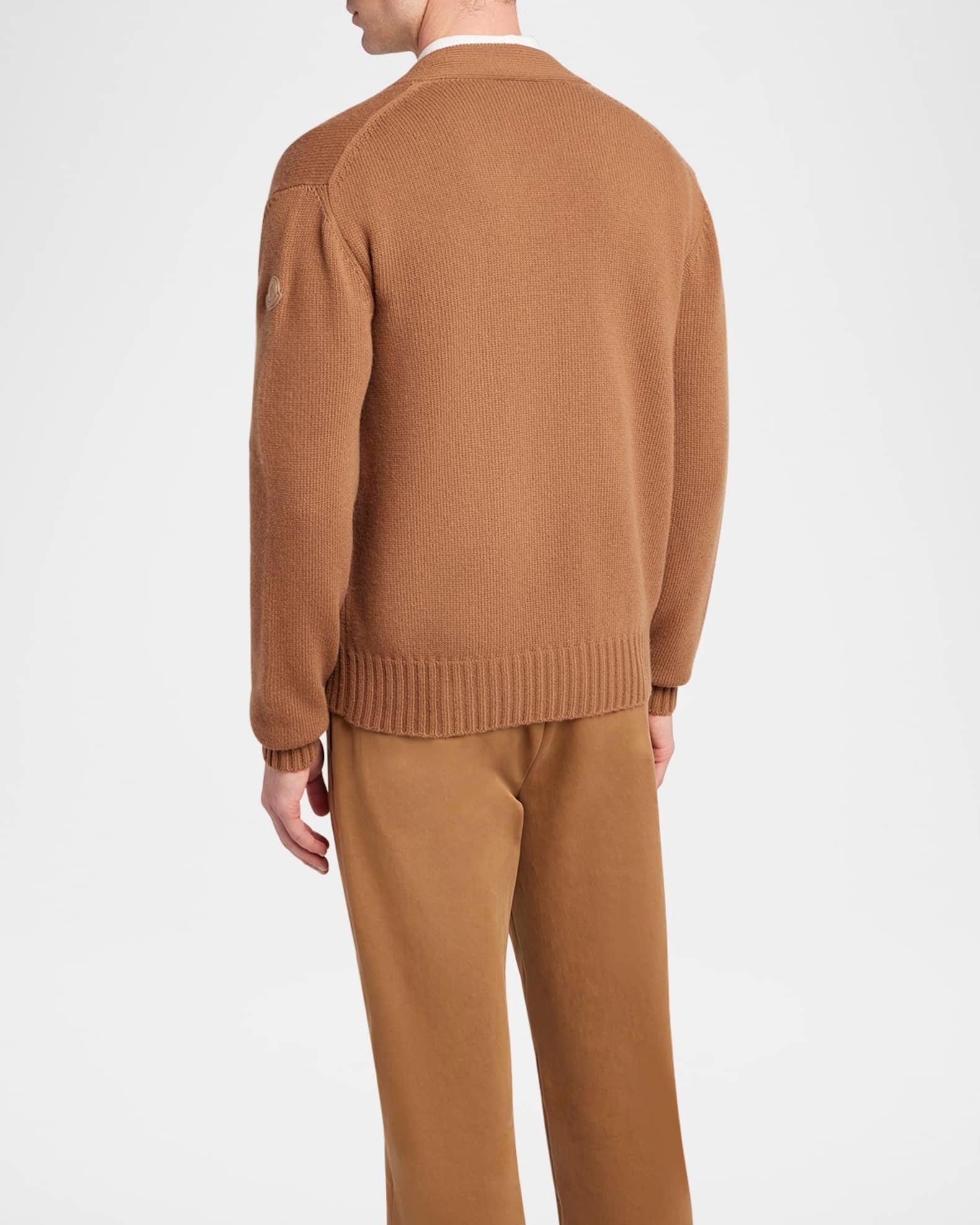 Men's Leather Logo Wool Knit Cardigan  Product Image