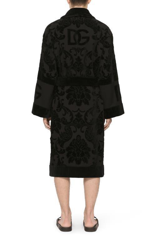 Bath Robe In Terry Cotton Jacquard In Black Product Image