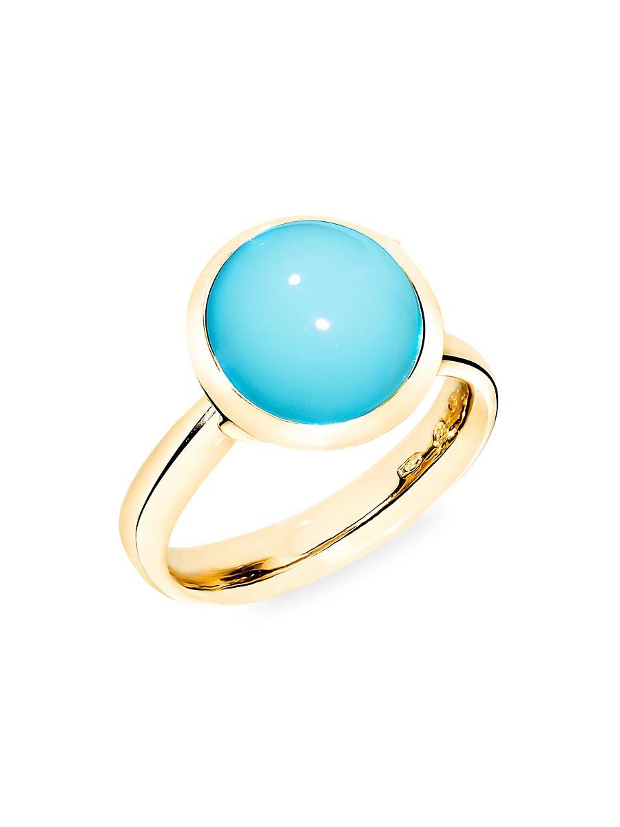 Womens Large Bouton 18K Yellow Gold & Turquoise Ring Product Image