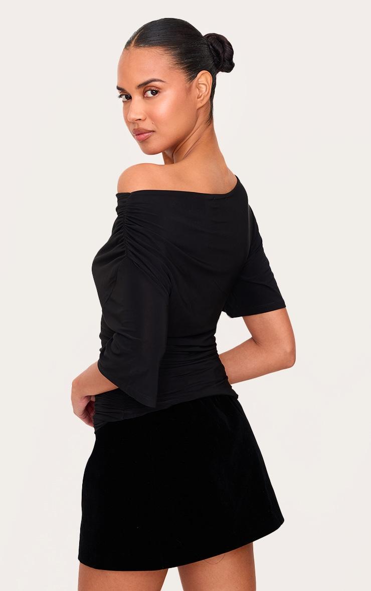 Black Slinky Slouchy Asymmetric Long Top Product Image