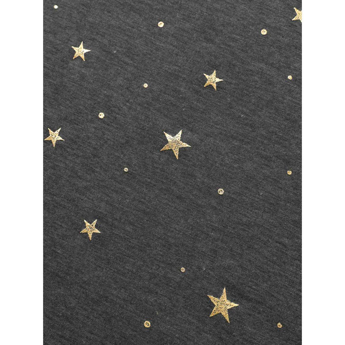 Plus Size Star Glitter Cuffed Sleeve Crew Neck T-shirt DimGray Women Casual Heather Moon and Star Round Neck Dailywear T-shirts BloomChic 14-16/1X Product Image