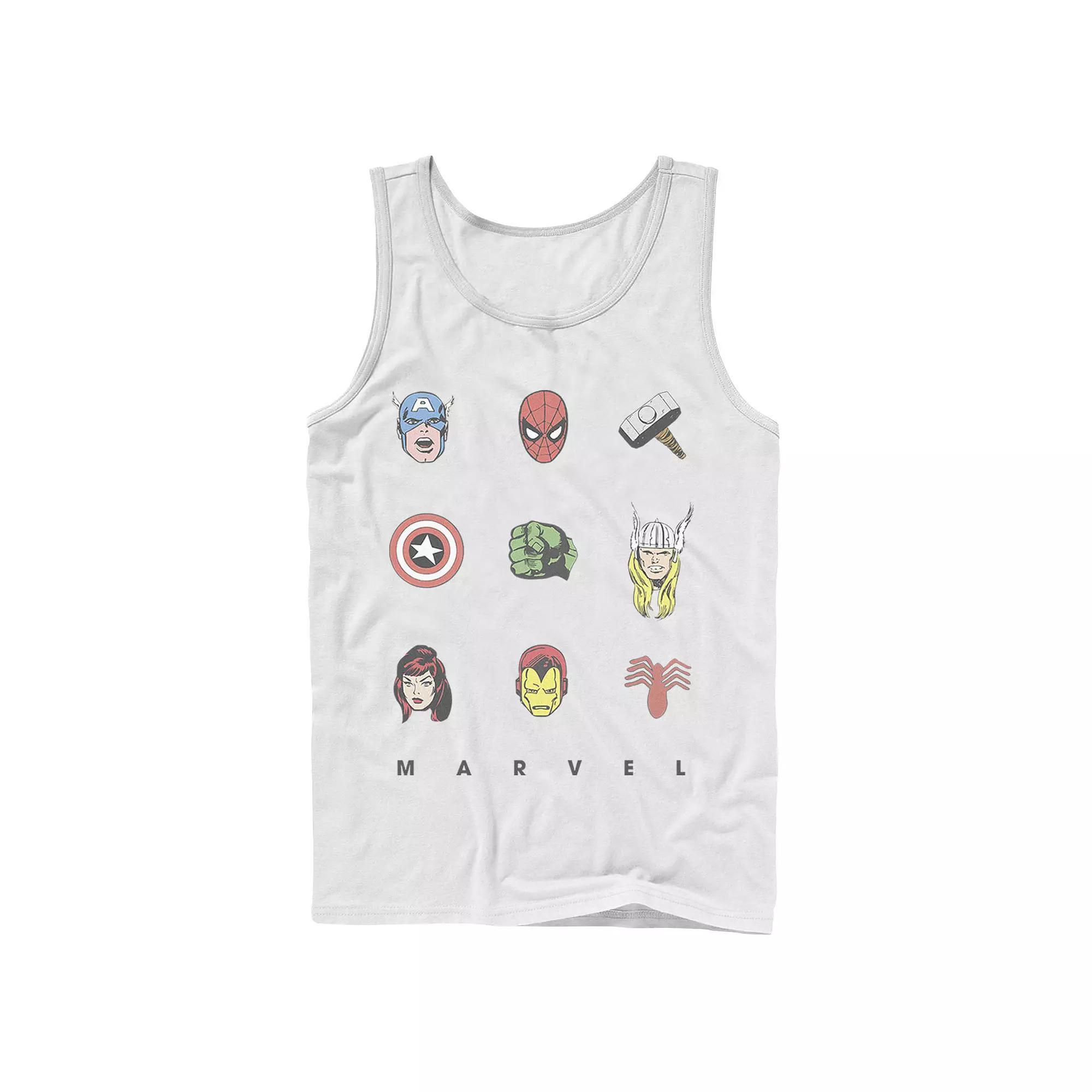 Men's Marvel Retro Avengers Iconic Symbols Tank Top, Boy's, Size: XL, White Product Image