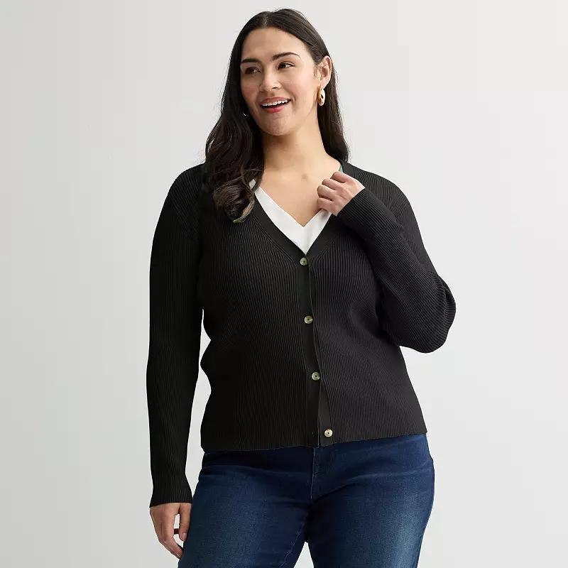 Plus Size Nine West Sweater Sculpt Ribbed Cardigan, Womens Product Image