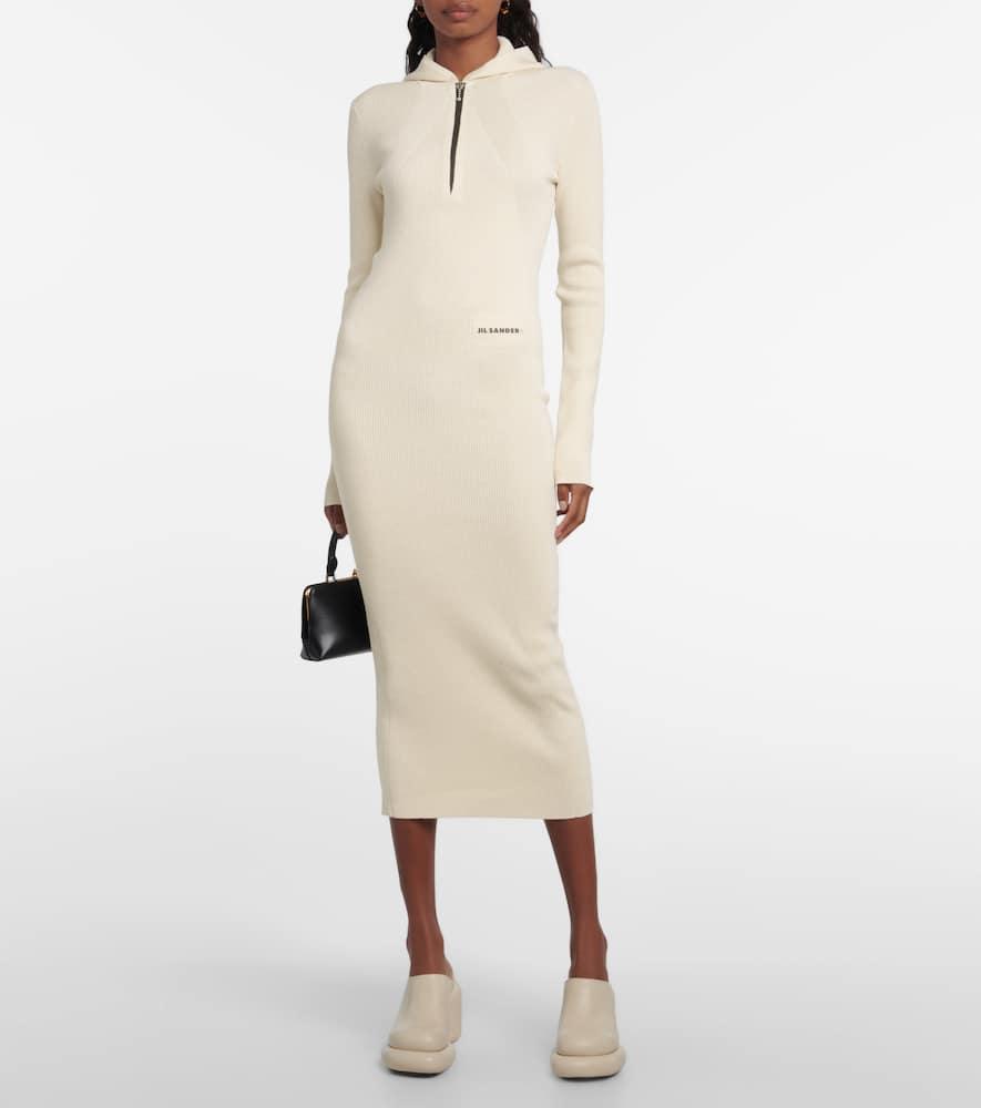 JIL SANDER Wool-blend Midi Dress In Beige Product Image