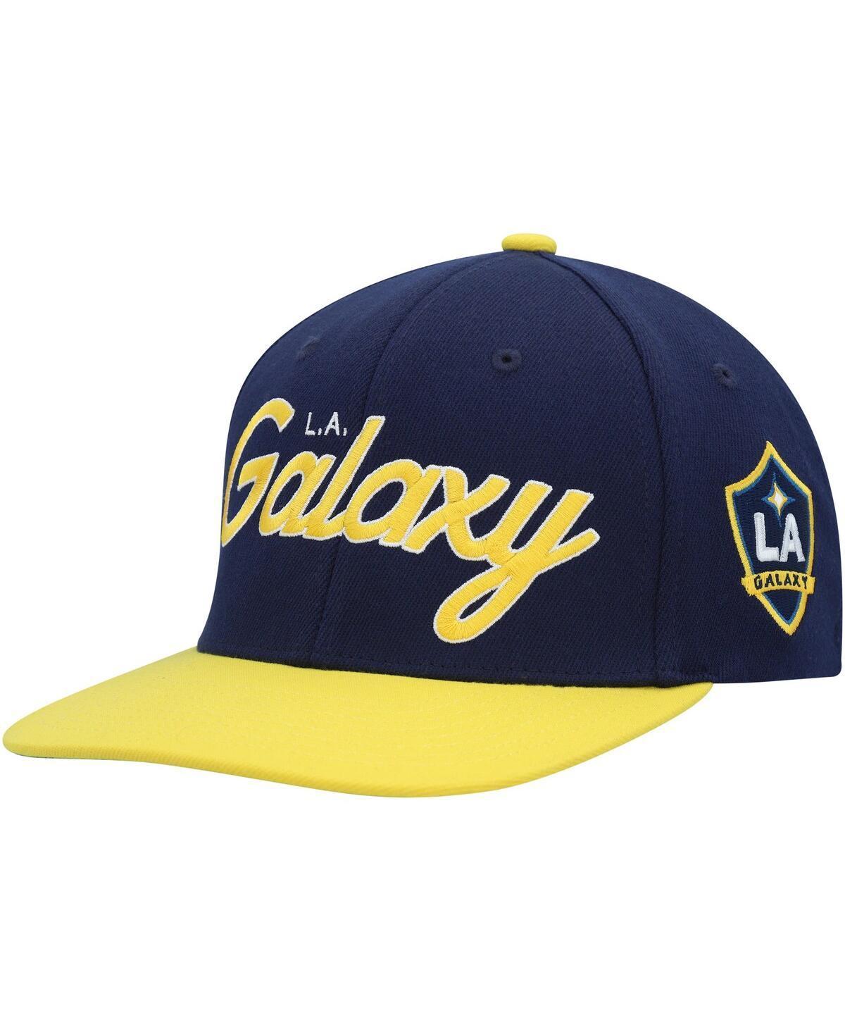 Mens Mitchell & Ness LA Galaxy Team Script 2.0 Stretch Snapback Hat, Blue Product Image