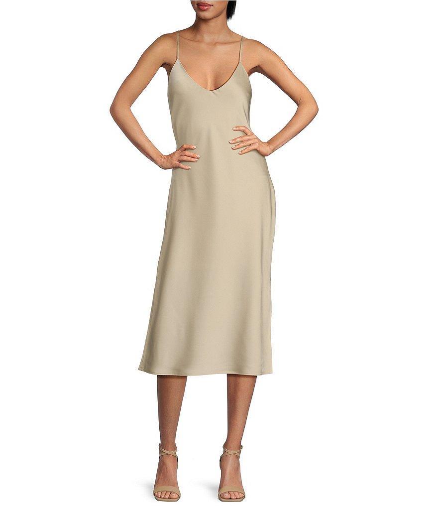 Gianni Bini Harper Satin V-Neck Sleeveless Slip Midi Dress Product Image