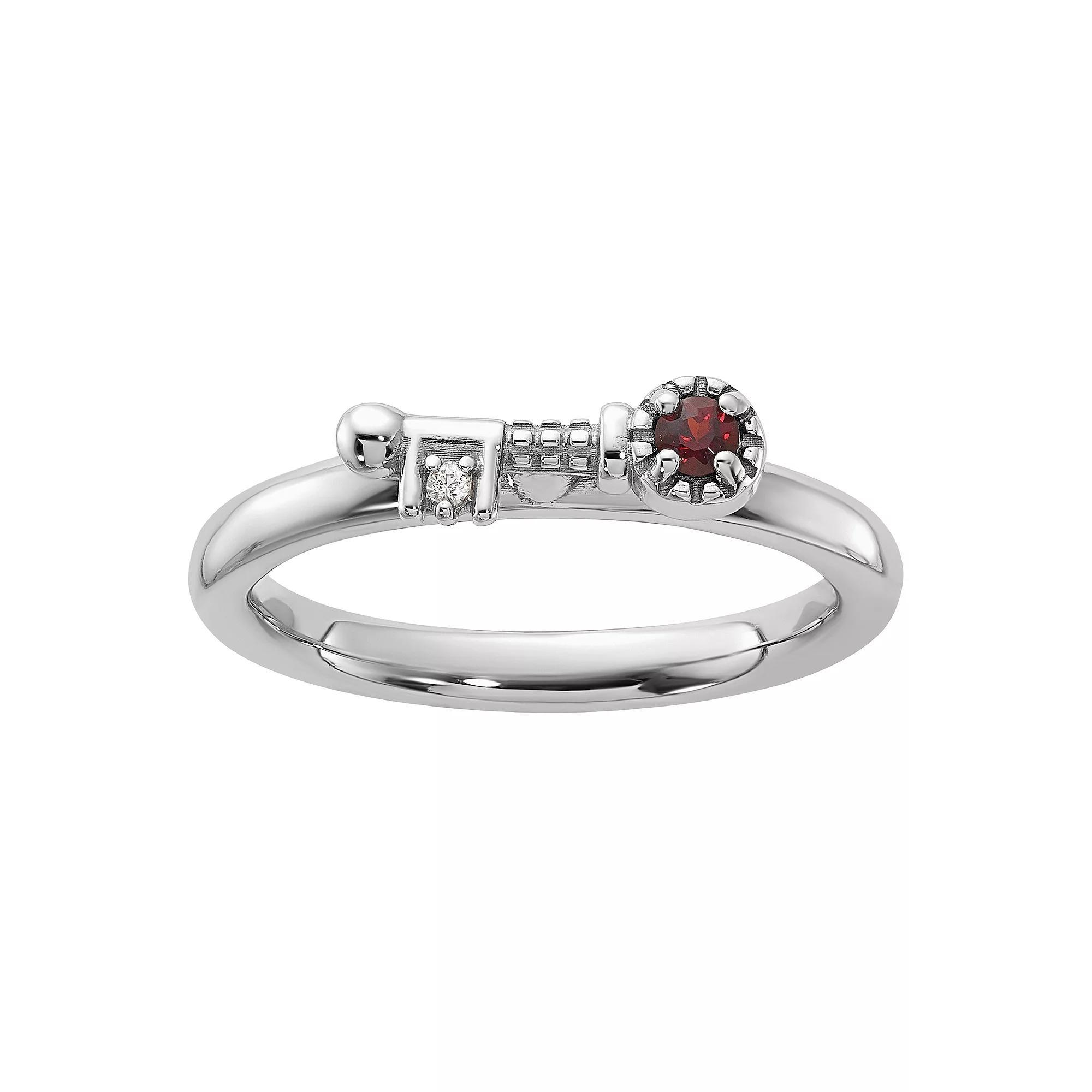 Stacks & Stones Sterling Silver Stackable Gemstone Key Ring, Women's, Size: 10, Red Product Image