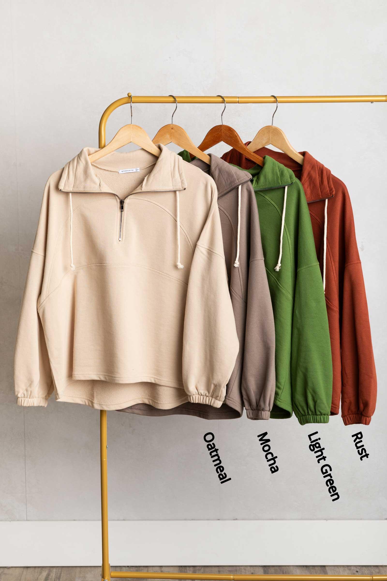 Solid Polar Collar Zip-Up Terry Pullover Product Image