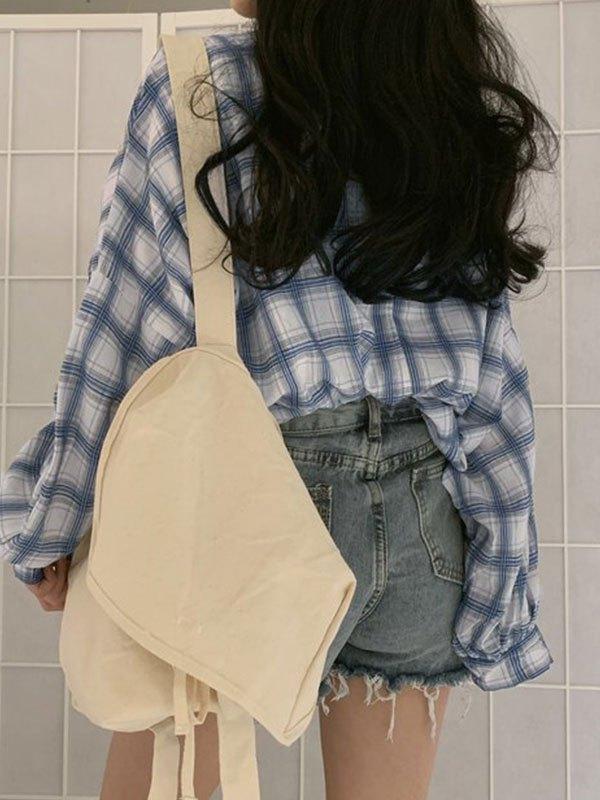 Checkered Puff Sleeve Button Blouse Product Image