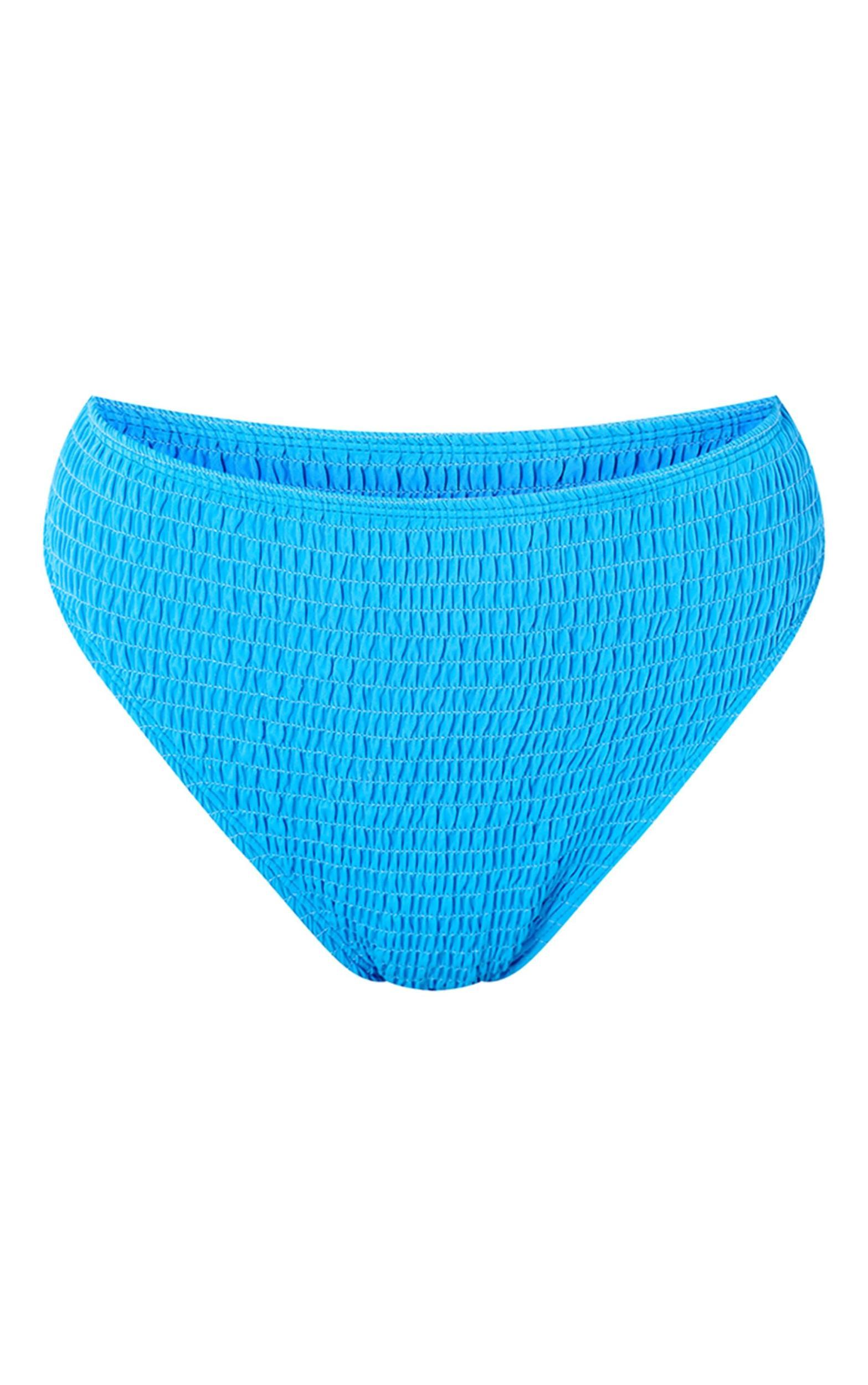 Blue Shirred High Waist Bikini Bottoms Product Image