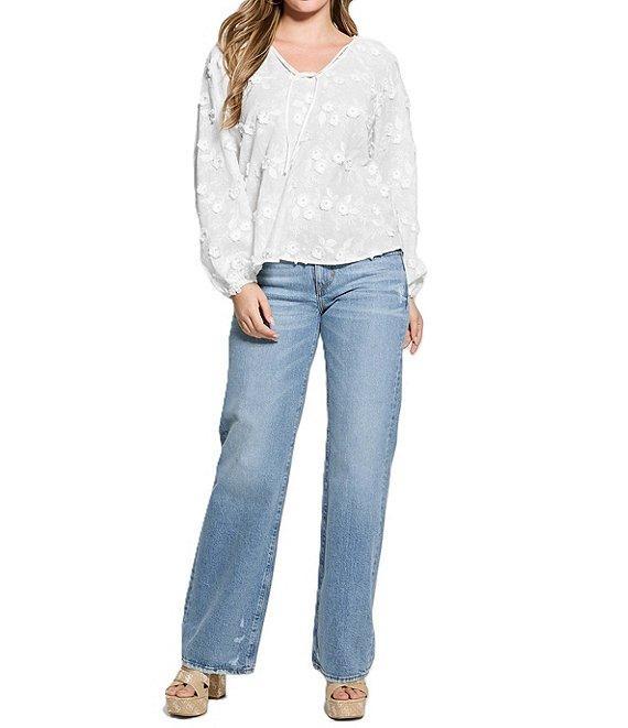 Guess Pelari Floral Applique Puffed Long Sleeve Top Product Image