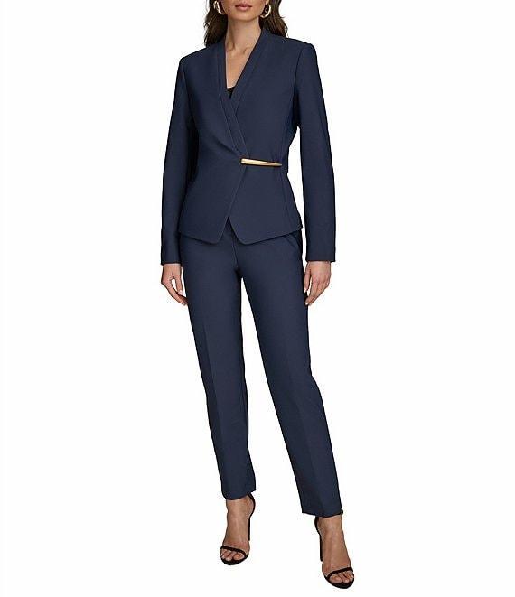 Donna Karan Collarless Gold Bar Hardware Snap Front Jacket Product Image