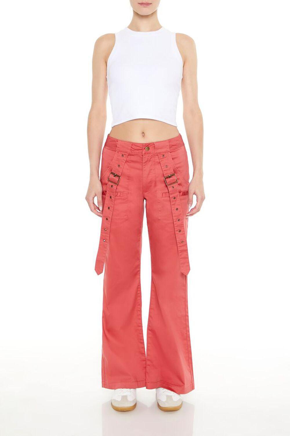 Buckled Twill Wide-Leg Pants | Forever 21 Product Image