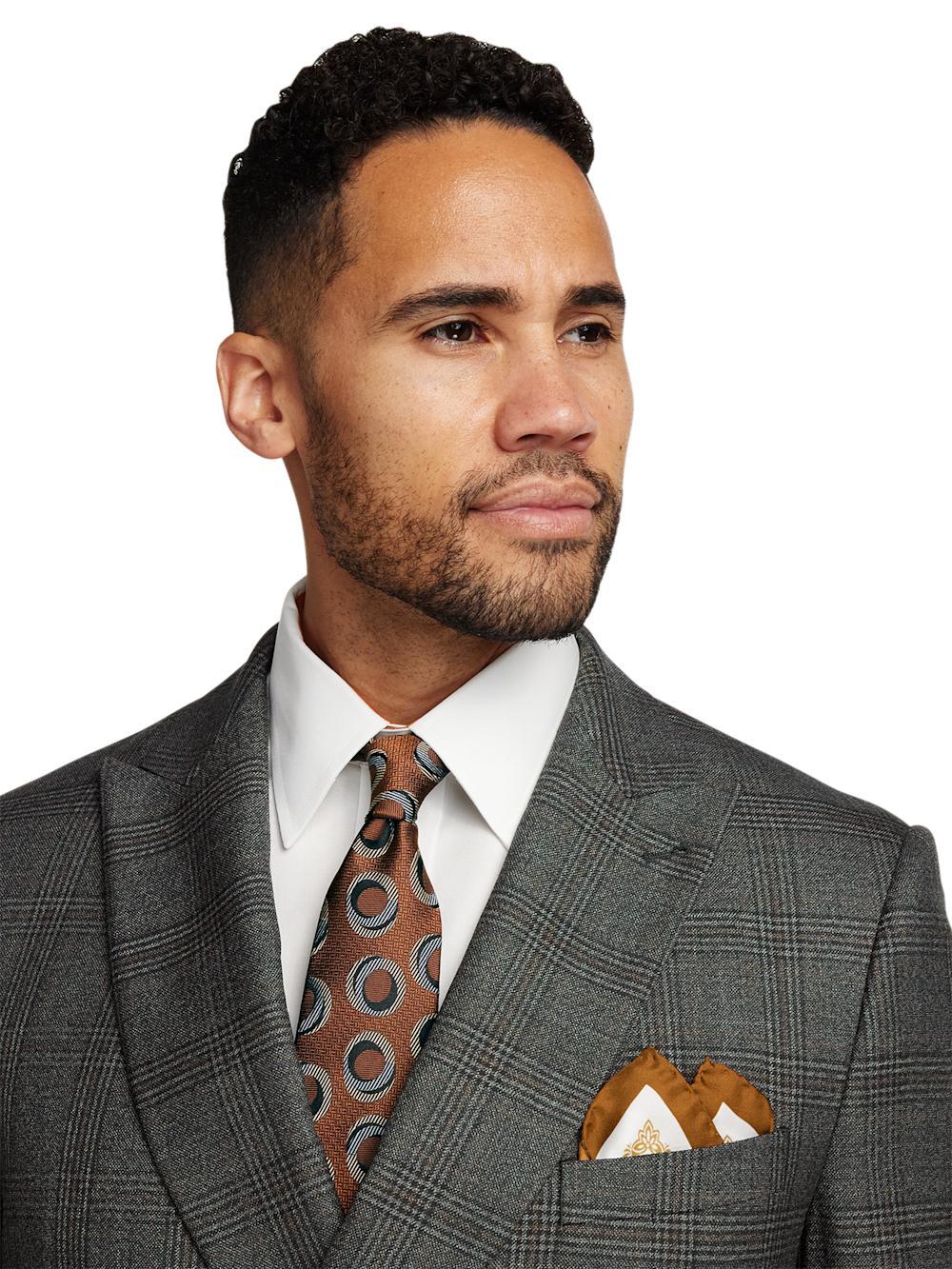 Wool Plaid Double Breasted Peak Lapel Suit - Charcoal Product Image
