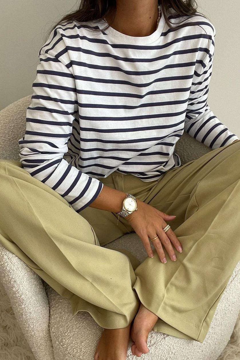 Striped Oversized Long Sleeved Top Product Image