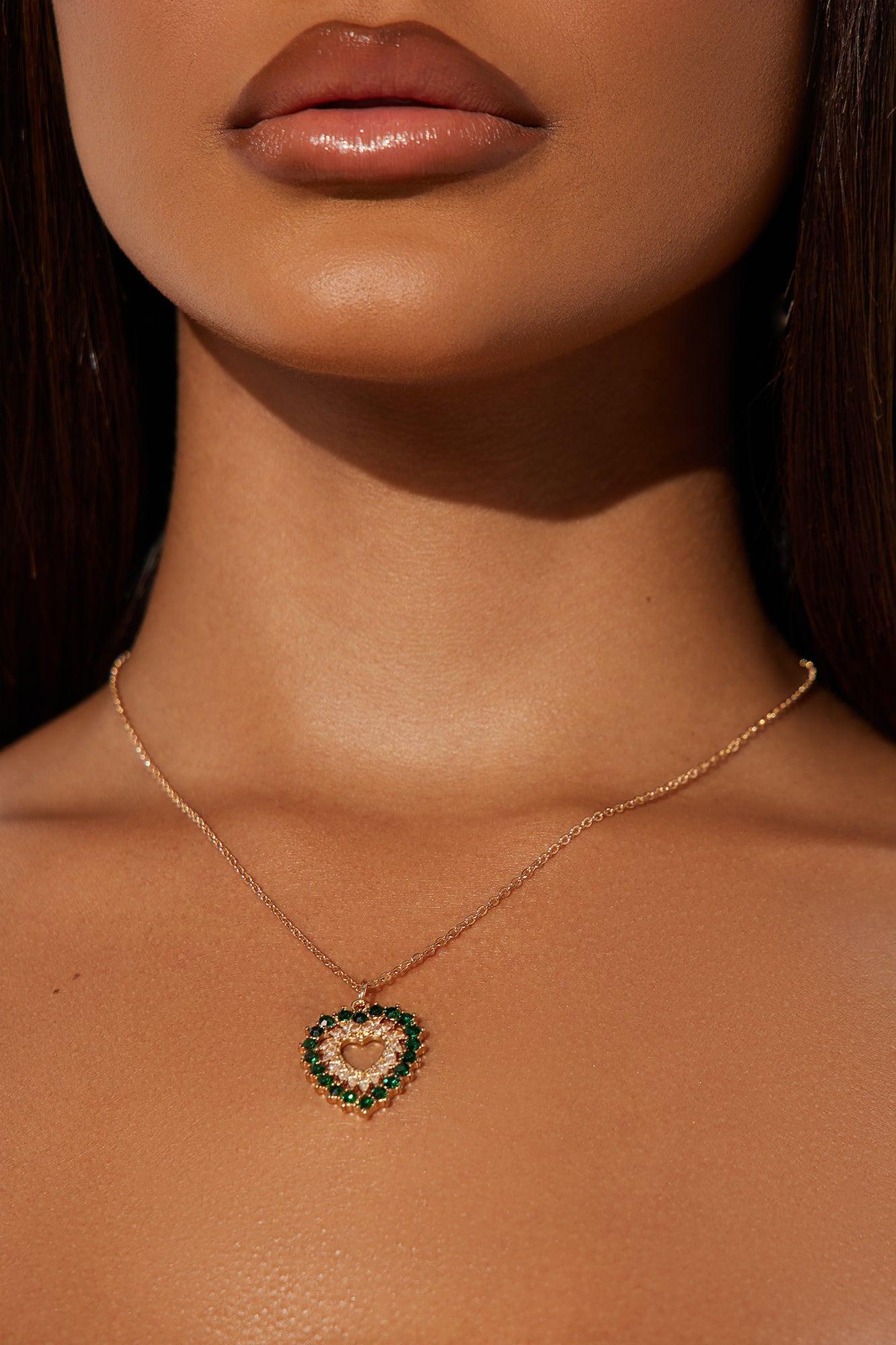 Say Yes To Love Necklace - Gold/Green Product Image