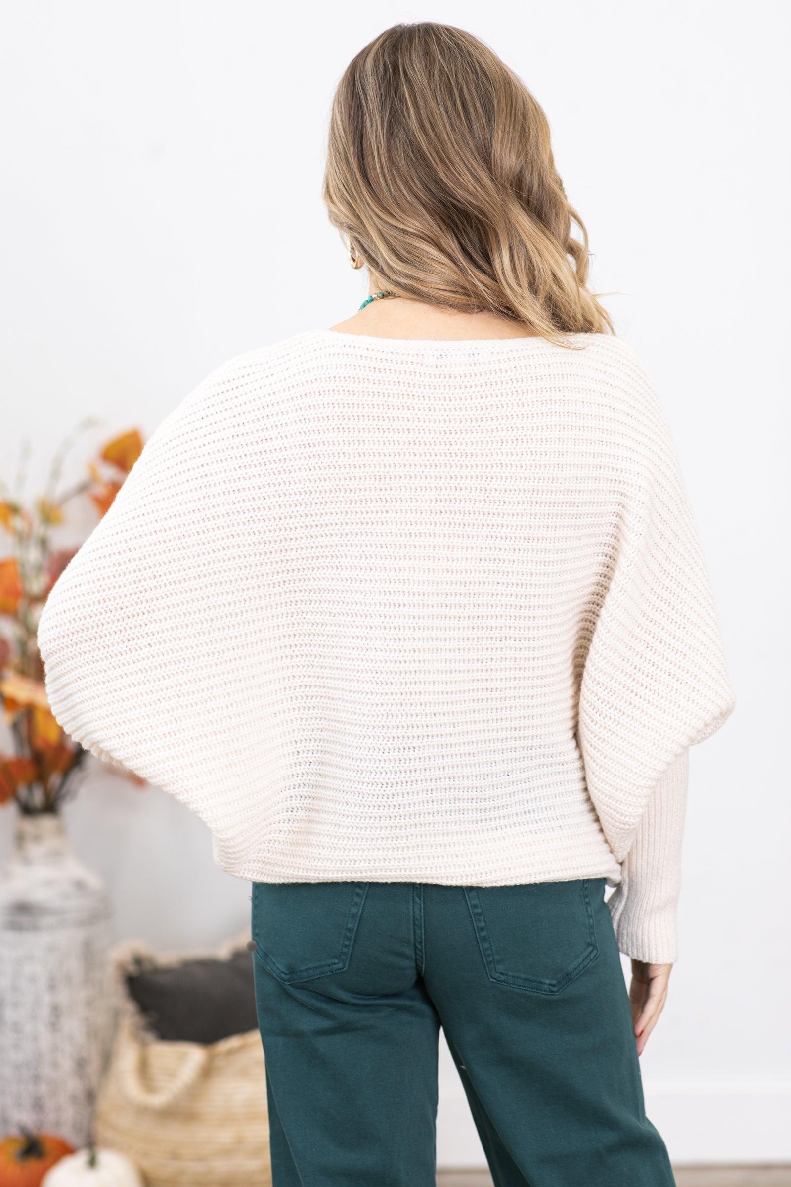 Ivory Ribbed Slouchy Dolman Sleeve Sweater Product Image