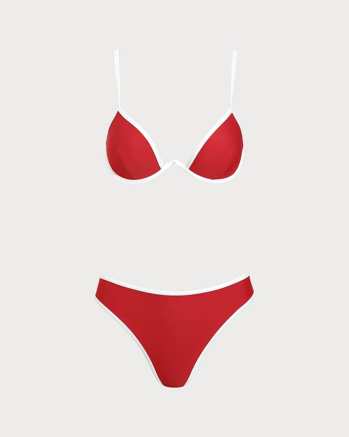 Red Contrast Underwire Bikini Set Product Image