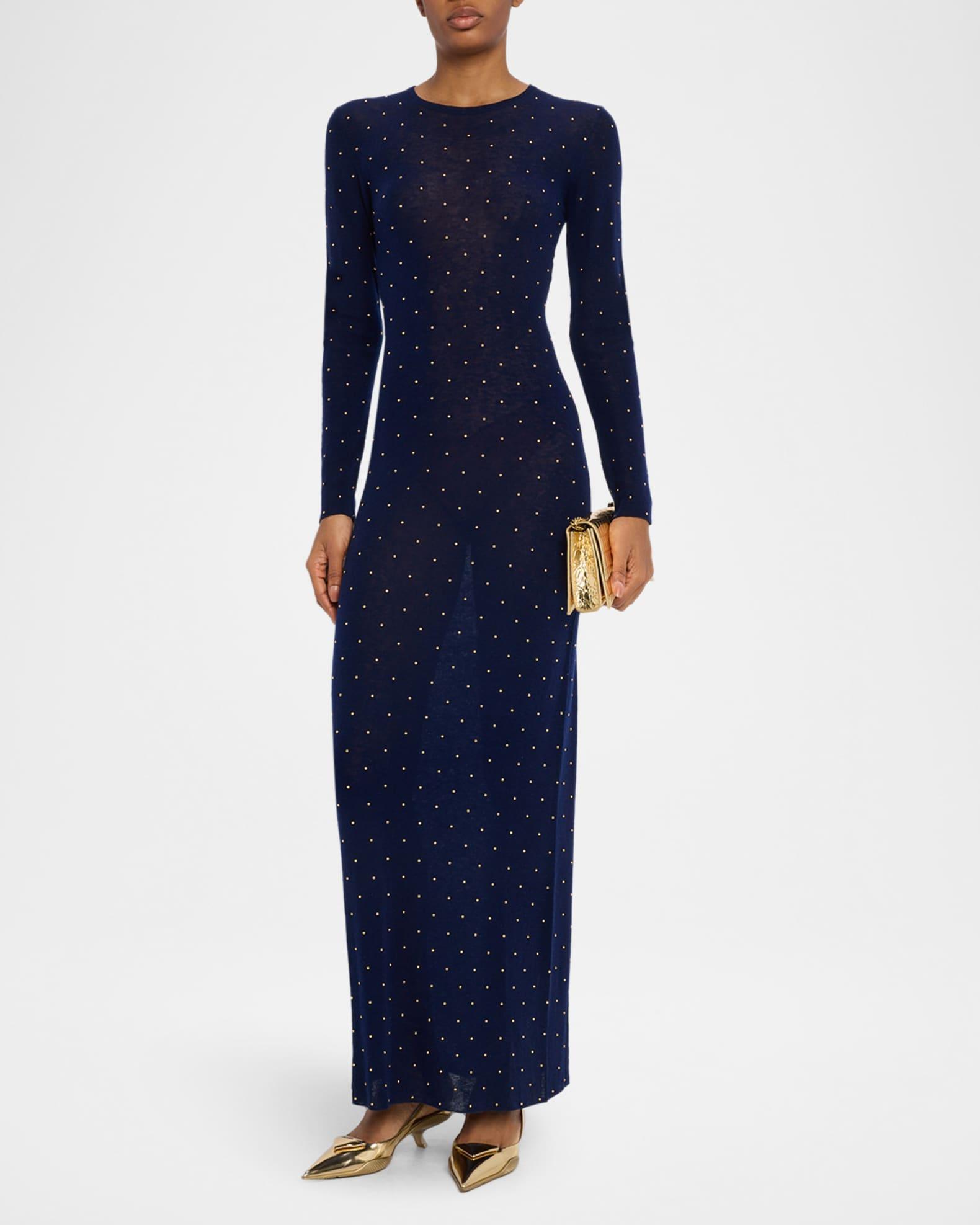 Studded Long-Sleeve Wool Maxi Dress Product Image