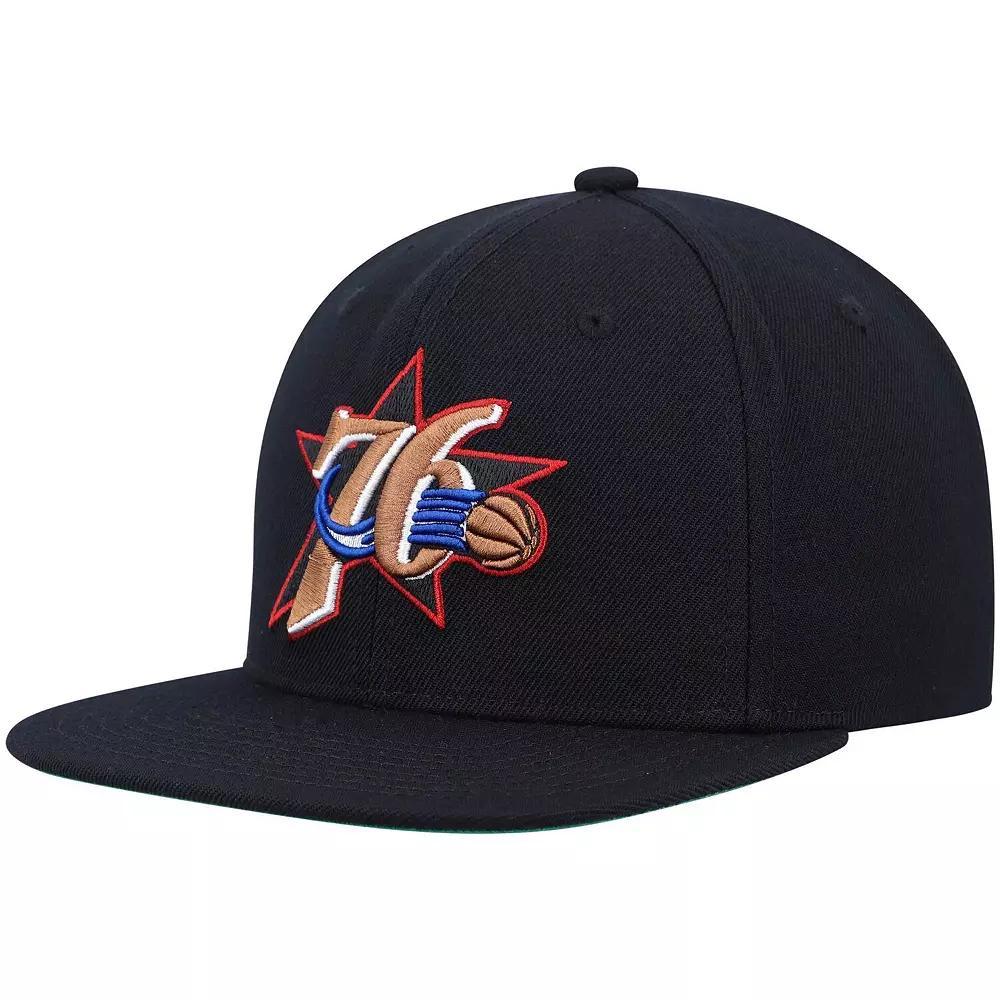 Mens Mitchell & Ness Black Philadelphia 76ers Hardwood Classics Team Ground 2.0 Snapback Hat Product Image