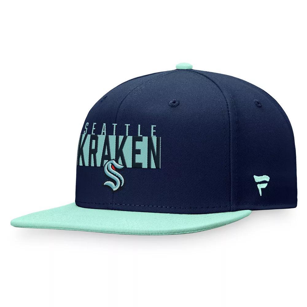 Men's Fanatics Branded Deep Sea Blue/Light Blue Seattle Kraken Fundamental Colorblocked Snapback Hat, Krk Blue Product Image