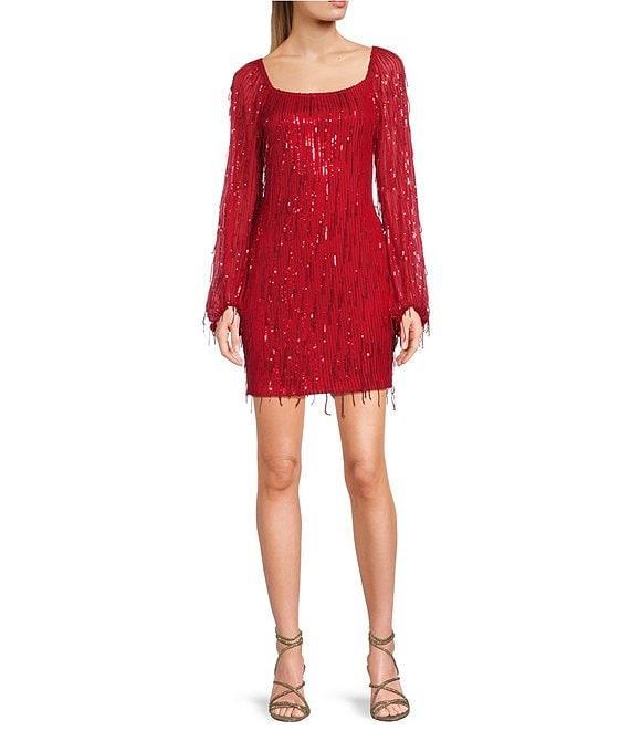 Next Up Long Sleeve Fringe Sequin Dress Product Image