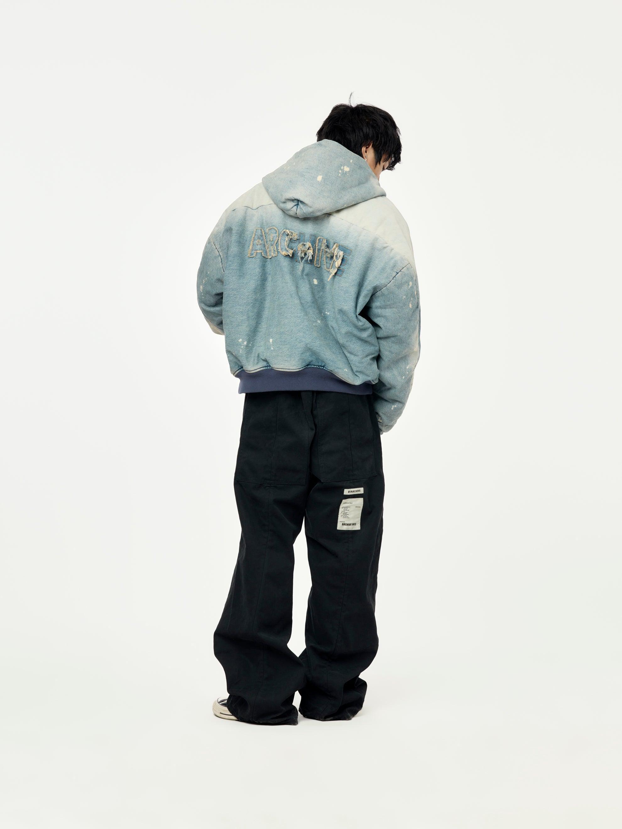 CANVAS WORKWEAR SEAMLESS HOODED ZIP UP (Washed Denim) Product Image