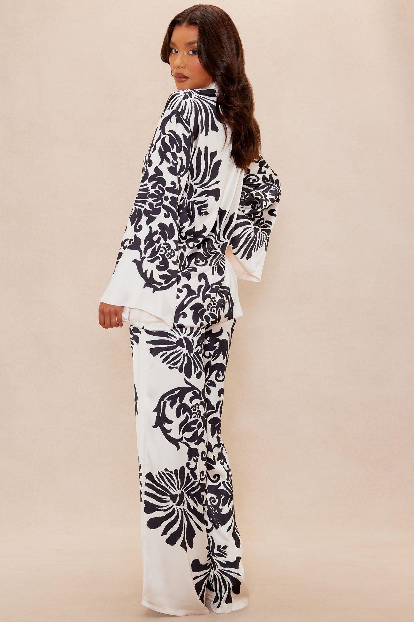 Abina Satin Wide Leg Pant Set - Cream/combo Female Product Image