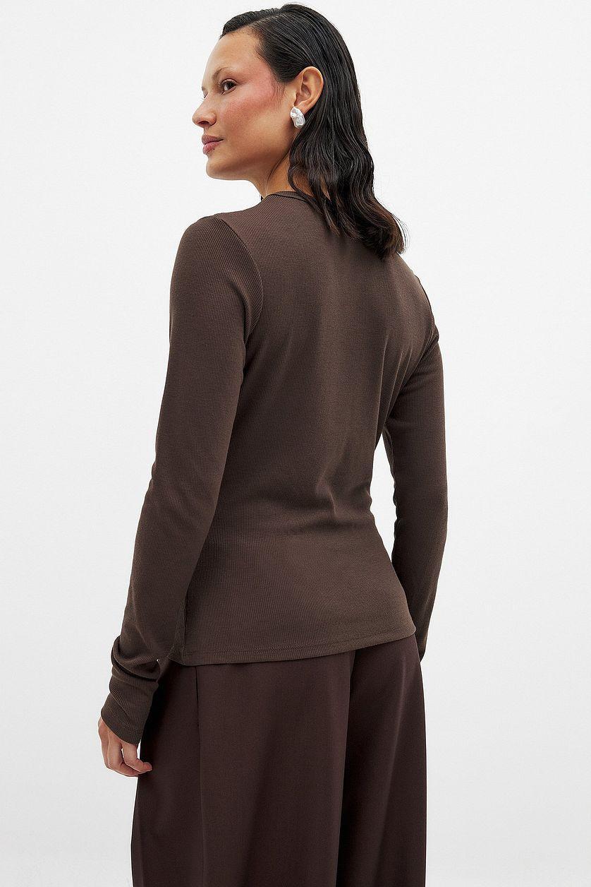 Round Neck Rib Long Sleeve Top Product Image