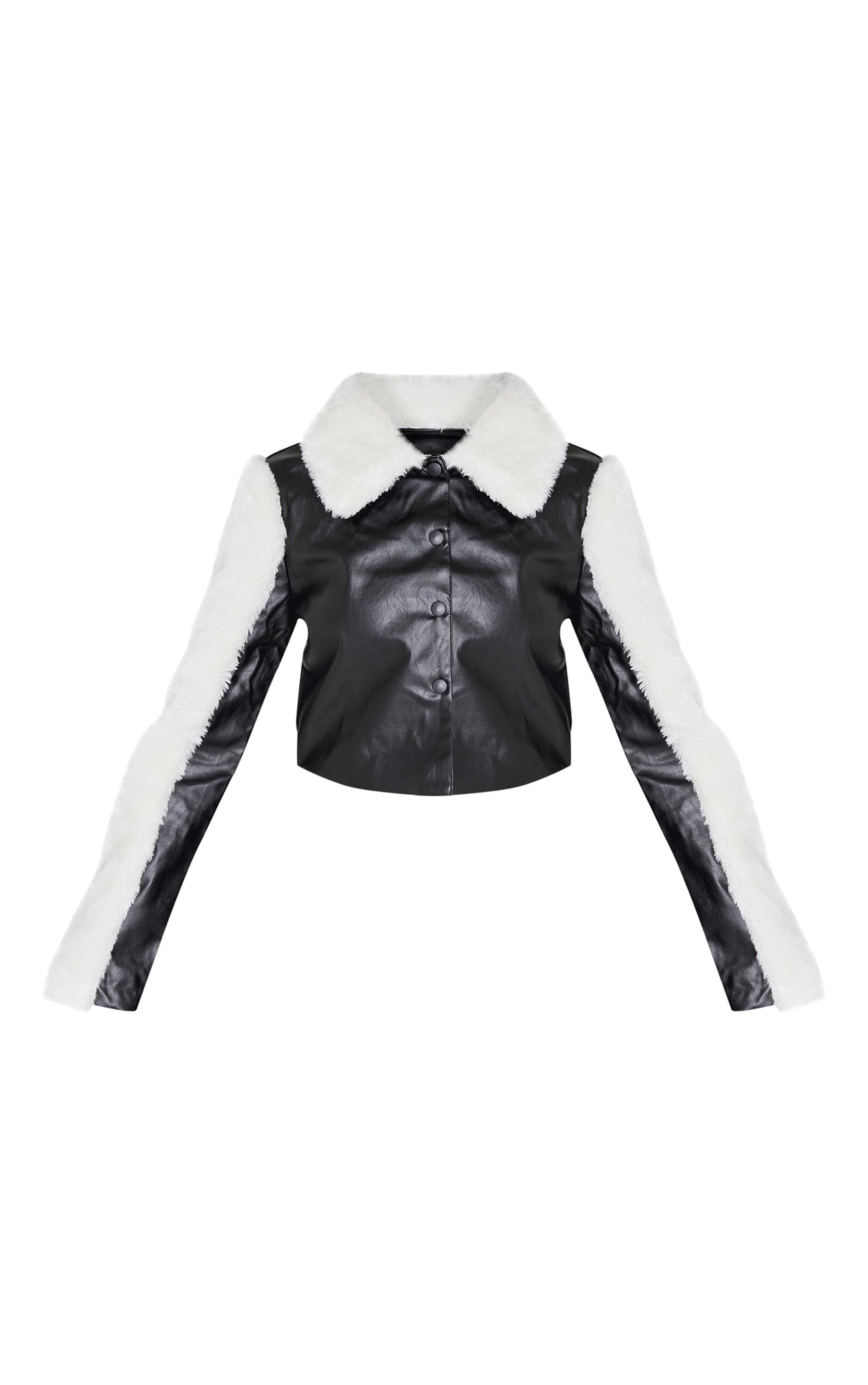 Black Bonded Sleeves Faux Leather Jacket Product Image