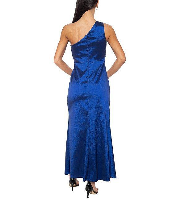 Marina One Shoulder Sleeveless Front Slit Ruffle Taffeta Gown Product Image