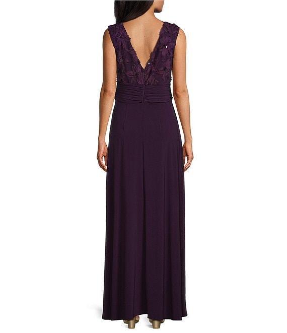 Le Bos 3D Floral Ruched Waist Cap Sleeve Gown Product Image