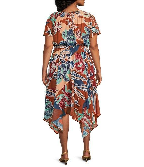 Jessica Howard Plus Size Floral Print Chiffon Blouson Dress Product Image