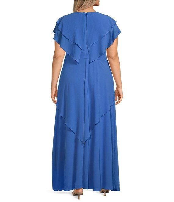 Jessica Howard Plus Size Long Ruffle Rosette Chiffon Dress Product Image