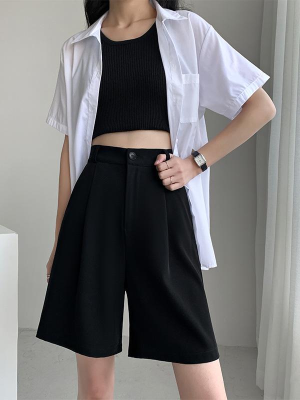 Stylish Solid Color High Waisted A-Line Wide Leg Trousers Product Image