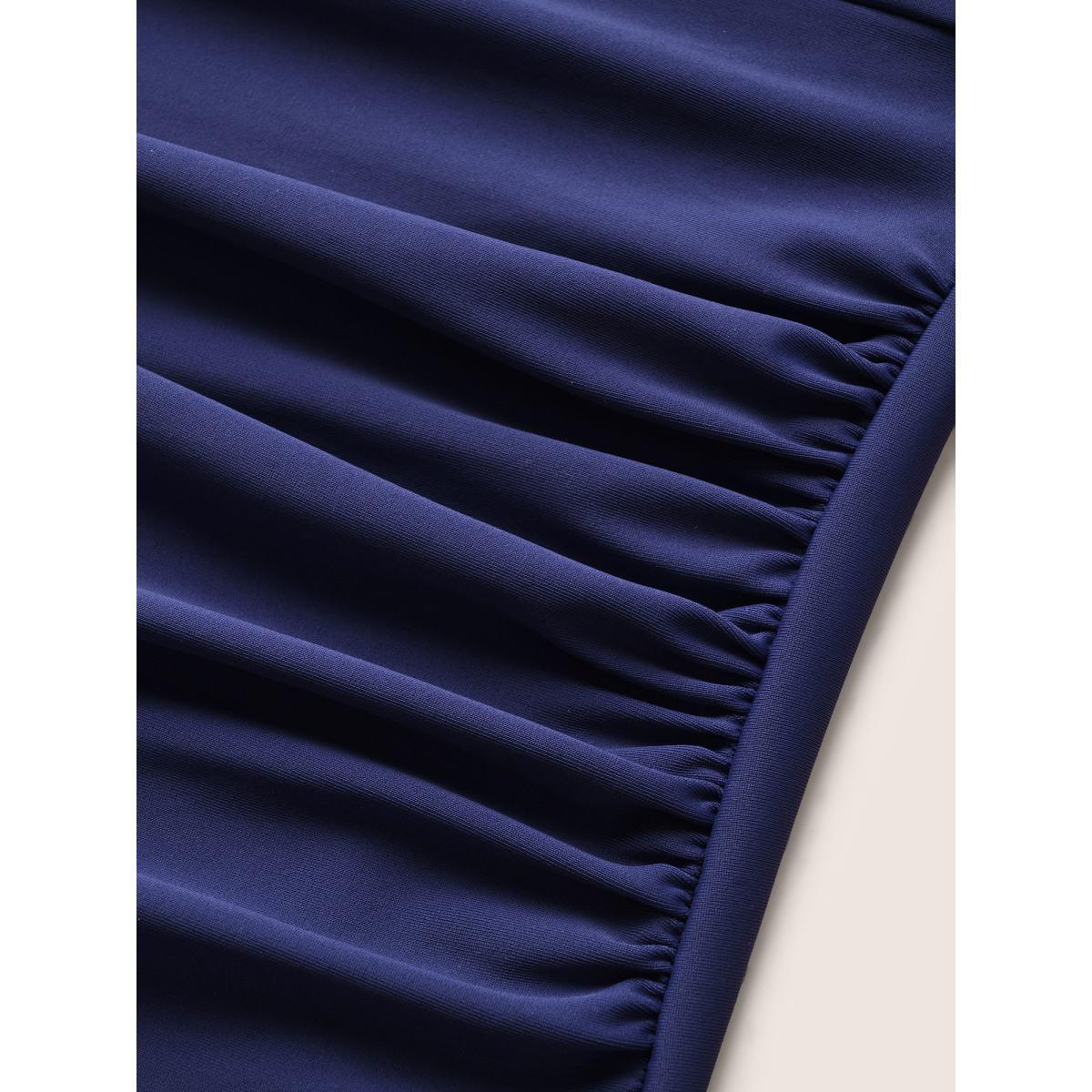 Plus Size Plain Ruffle Trim Gathered One Piece Swimsuit Women's Swimwear Navy Beach Gathered Curve Bathing Suits High stretch One Pieces BloomChic 14-16/1X Product Image