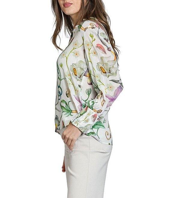 APNY Woven Printed Split V-Neck Long Sleeve Blouse Product Image